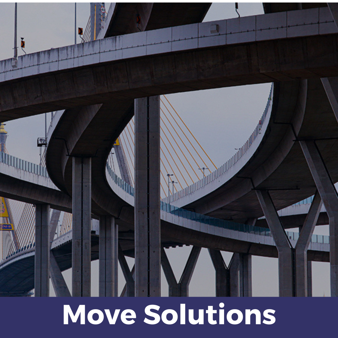 a picture of a bridge with the words move solutions below it
