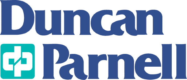 a blue and green logo for duncan parnell