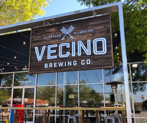 Exterior sign at Vecino Brewing